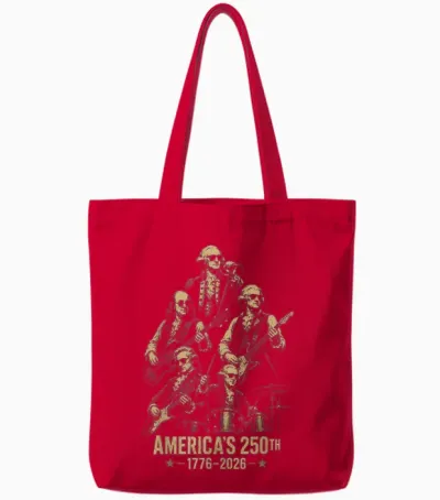 Founding Fathers Playing Guitar 4th July 250th Anniversary Tote Bags - Red