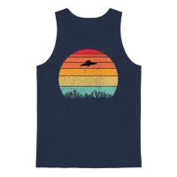 Ufo Retro Sunset — Summer & Beach Unisex Tank Top - Navy – 1