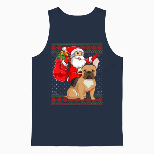 Santa Riding French Bulldog Christmas Dog Unisex Tank Top - Navy