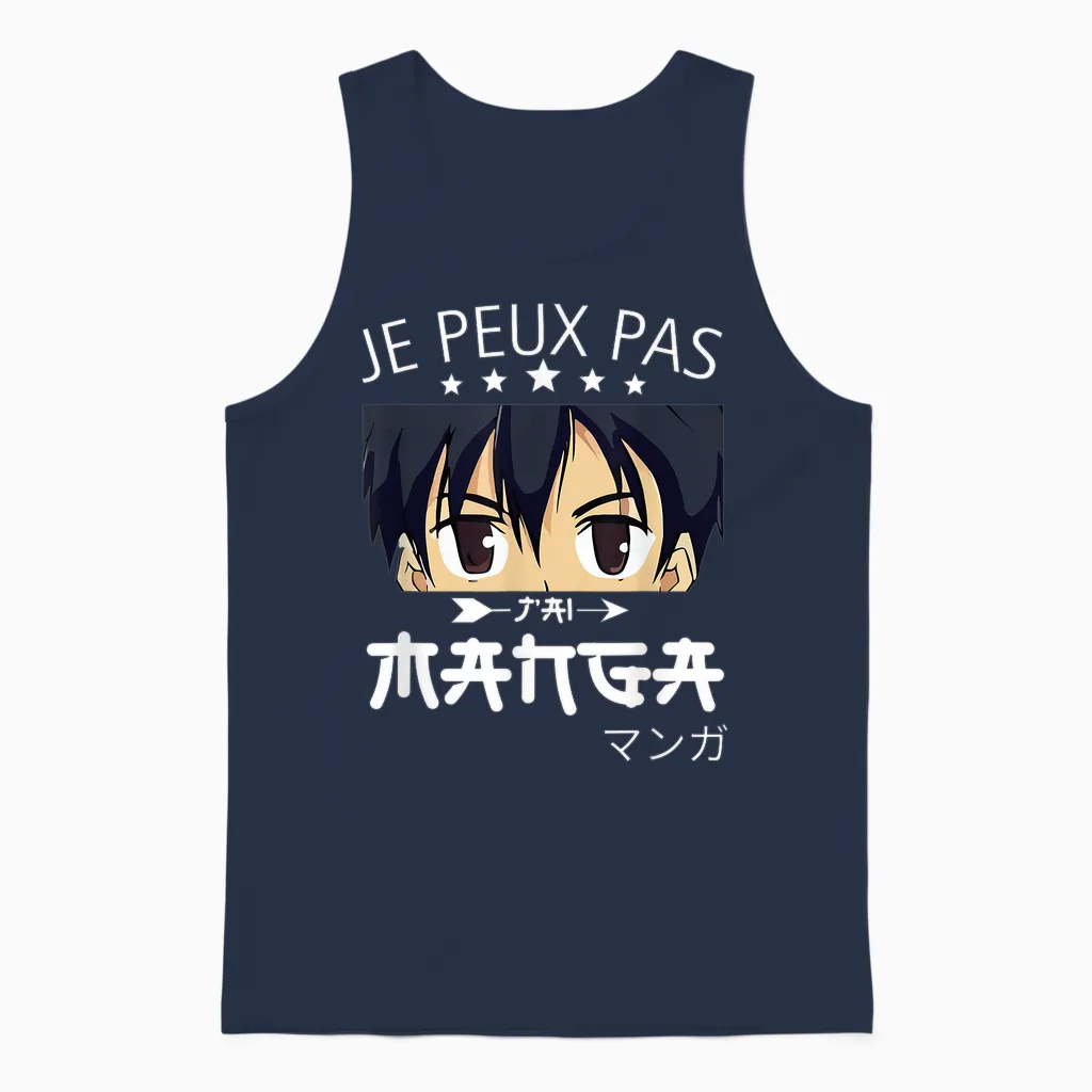 Je Peux Pas Jai Manga-Anime Humor Funny Manga T-Shirt, Black, S Unisex Tank Top in Navy
