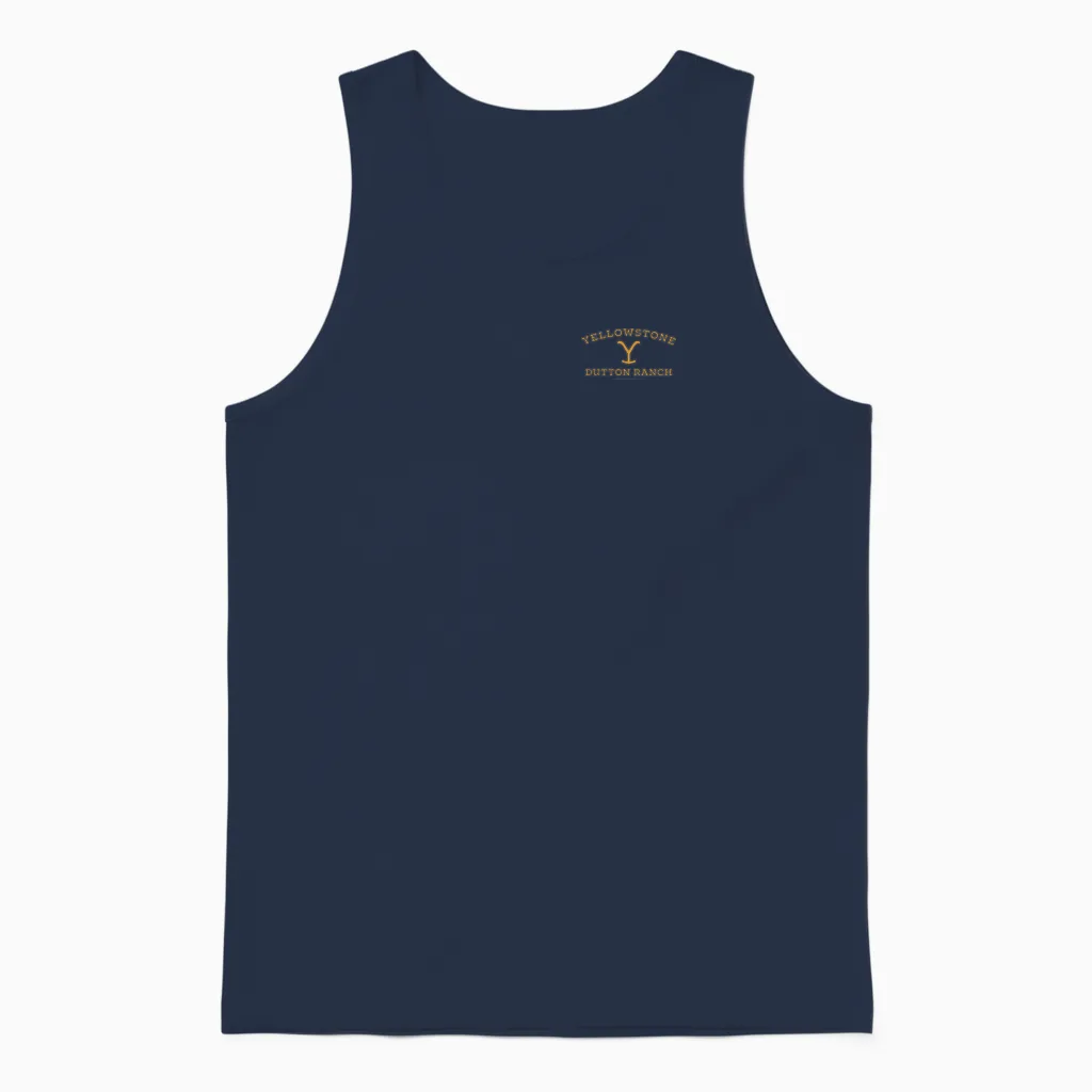 Yellowstone Dutton Ranch Gold Pocket Logo T-Shirt, Black Unisex Tank Top in Navy