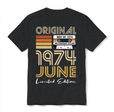 50th Birthday Vintage June 1974 Original 1974 Unisex T-Shirt - Black
