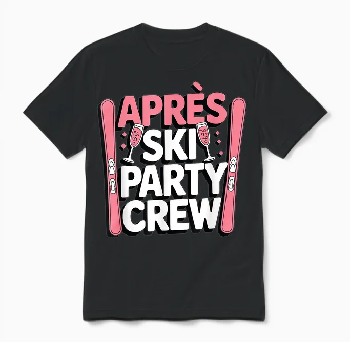 Apres Ski Party Crew Girls on Tour Group Outfit Ski Holiday T-Shirt, Black Unisex T-Shirt in Black