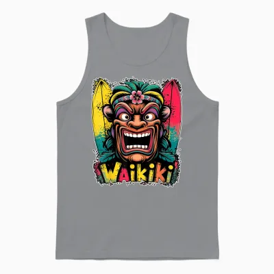Mask Vintage Waikiki Tiki Surfer Hawaii Tropical Retro Unisex Tank Top - Sport Grey