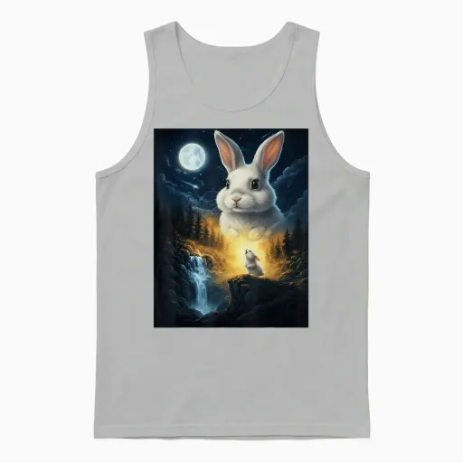 Rabbit Howling to the Moon Vintage Funny Rabbit Unisex Tank Top in Ash