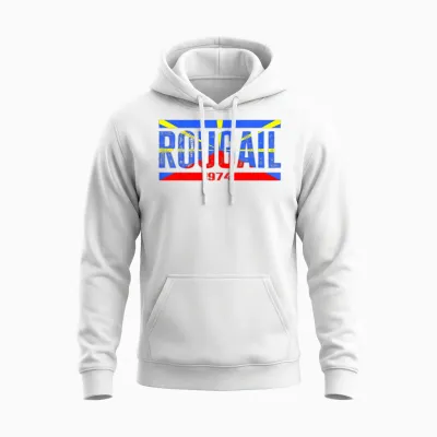 Island of the Réunion 974 Representing Creole Rouge Flag T-Shirt, Black Unisex Hoodie - White