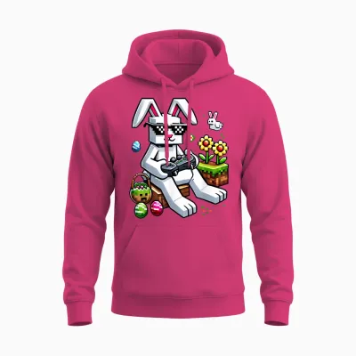 Boys Happy Easter Day Bunny Egg Video Game Kids Mens Gamer Unisex Hoodie - Heliconia