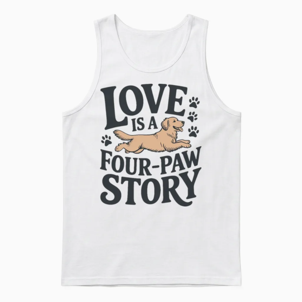 Love Is a Four Paw Story Dog Lover Tee Gift Design Unisex Tank Top in White