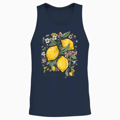 Retro Lemon Outfit with Lemon Tree Design Citrus Lemon T-Shirt, Black, S Unisex Tank Top - Navy