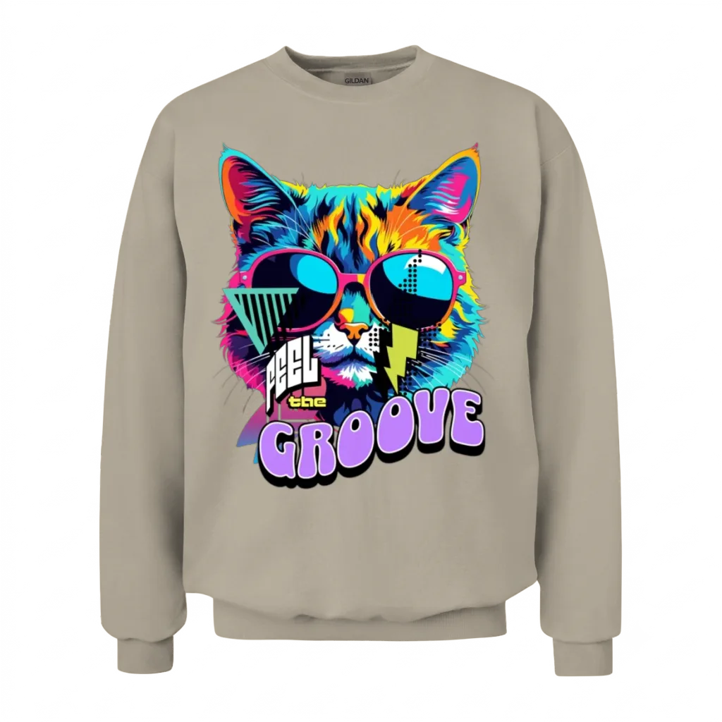 'feel the Groove' Retro Cat Gd Unisex Sweatshirt - Sand