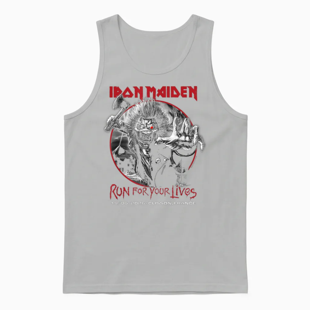Iron Maiden Run for Your Lives Tour 2026 Clisson Unisex Tank Top in Ash