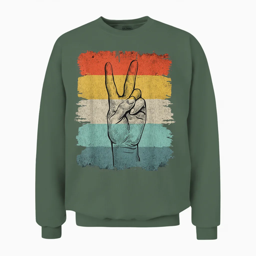 Frieden Handzeichen Peace Retro Unisex Sweatshirt in Military Green