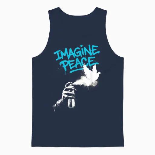 Imagine Peace Spray Paint Dove Urban Art Style Unisex Tank Top in Navy