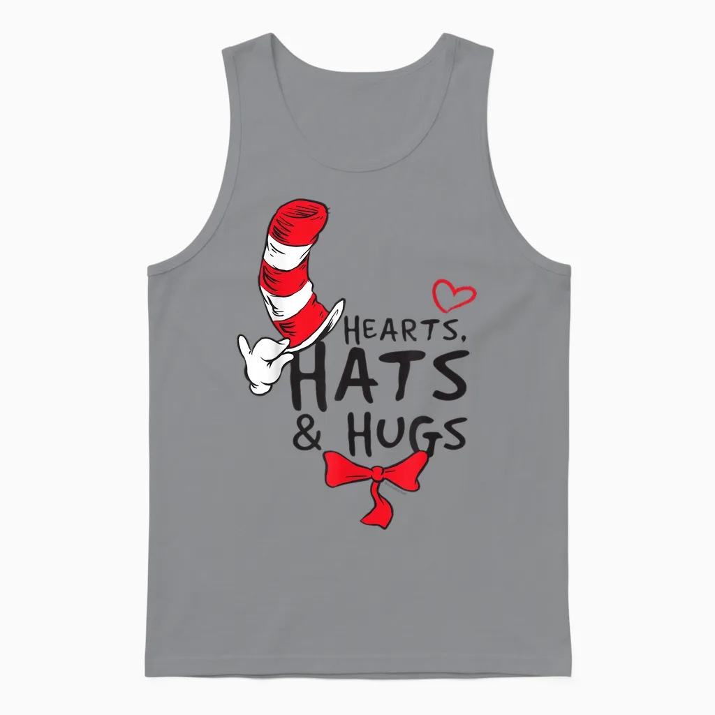 Dr. Seuss Cat in the Hat Hats & Hugs Officially Licensed Unisex Tank Top in Sport Grey