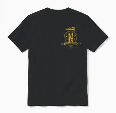 Wednesday Season 2 Nevermore Camp Outcast Left Pocket Logo Unisex T-Shirt - Black