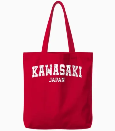 Kawasaki City Retro College Japanese Style Kawasaki T-Shirt, Black, S Tote Bags - Red