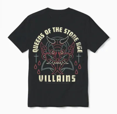 Offizielles Queens of the Stone Age Villains Album Rock Band Unisex T-Shirt - Black
