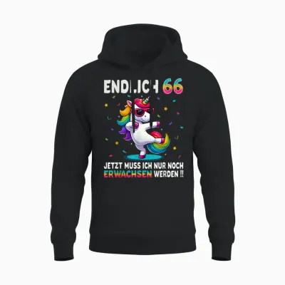 66 Geburtstag Geschenke Frau Mann Party Outfit Einhorn Unisex Hoodie - Black