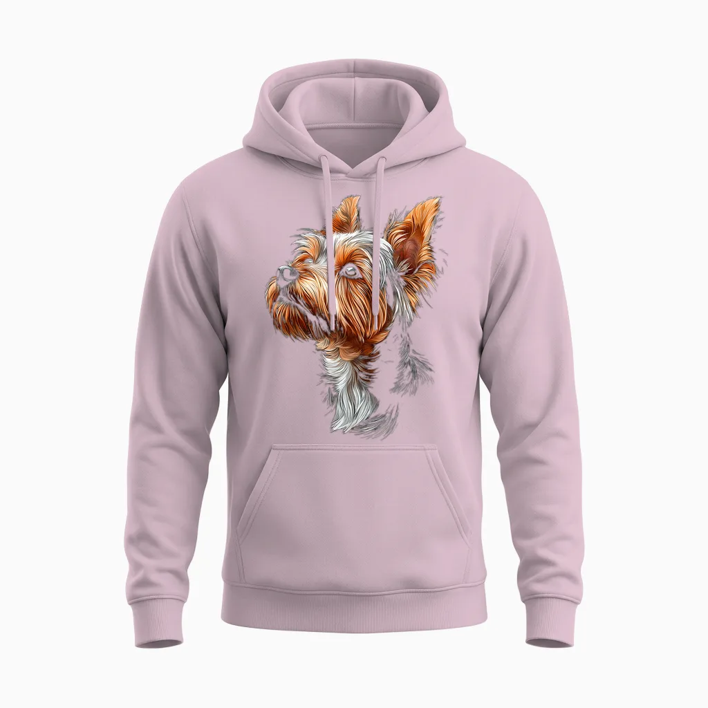 Yorkshire Terrier Dog T-Shirt, Black Unisex Hoodie in Light Pink