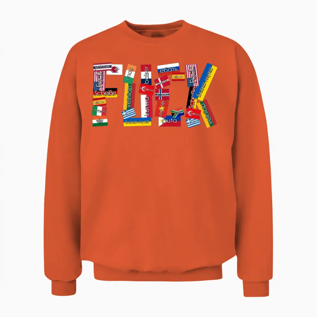 Grumpy International Curse Words Unisex Sweatshirt in Orange