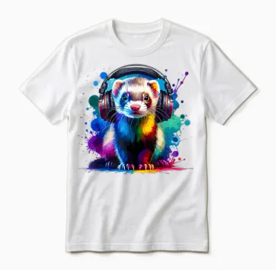 Bunte Splash-Art-Kopfhörer, Frettchen-Wiesel, Unisex T-Shirt - White