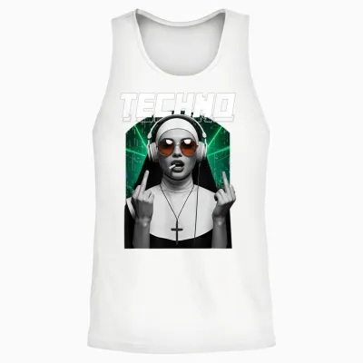 Techno Nun Techno Rave Party Hardstyle Unisex Tank Top - White