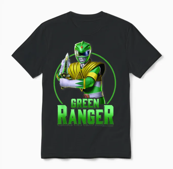 Power Rangers Green Ranger Karate Action Circle Portrait Unisex T-Shirt in Black