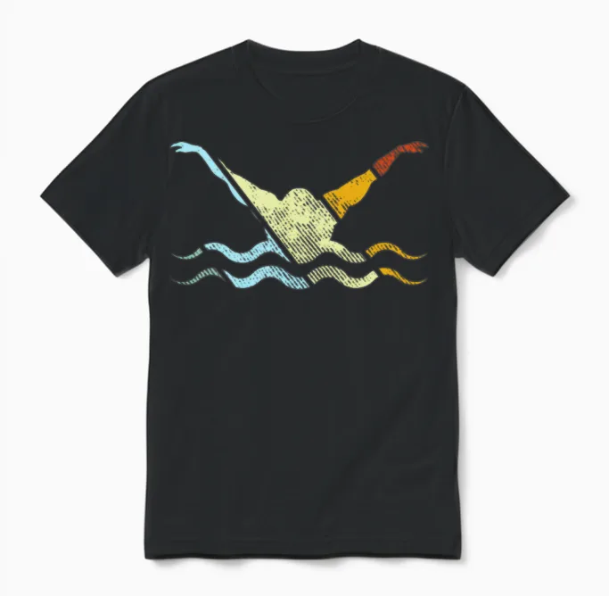 Swimming Retro Unisex T-Shirt in Black