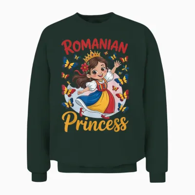 Romanian Princess Cute Girl with Crown for Girls Unisex Sweatshirt - Forest
