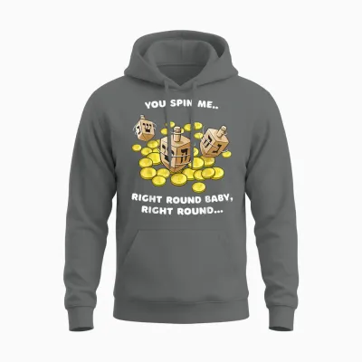 Funny Jewish Tshirt Dreidel Spin Me Round Cute Hanukkah Unisex Hoodie - Graphite Heather