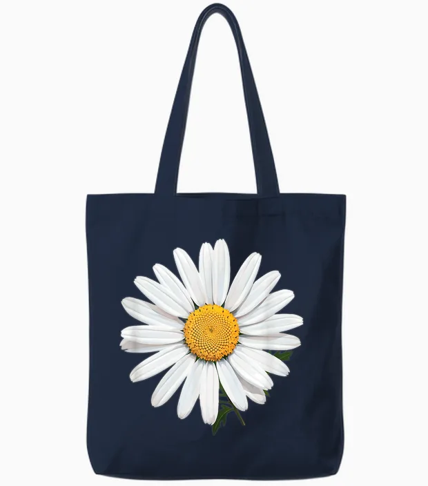 Schöne Weiße Gänseblümchen Tote Bags in Navy