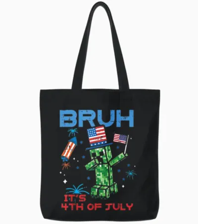 Bruh Its 4th of July Pixel Dab Gaming Gamer Boy Tote Bags - Black