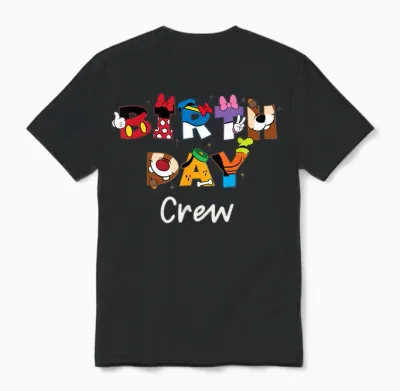 Disney "birthday Crew" Mickey Mouse and Friends Letters Unisex T-Shirt - Black