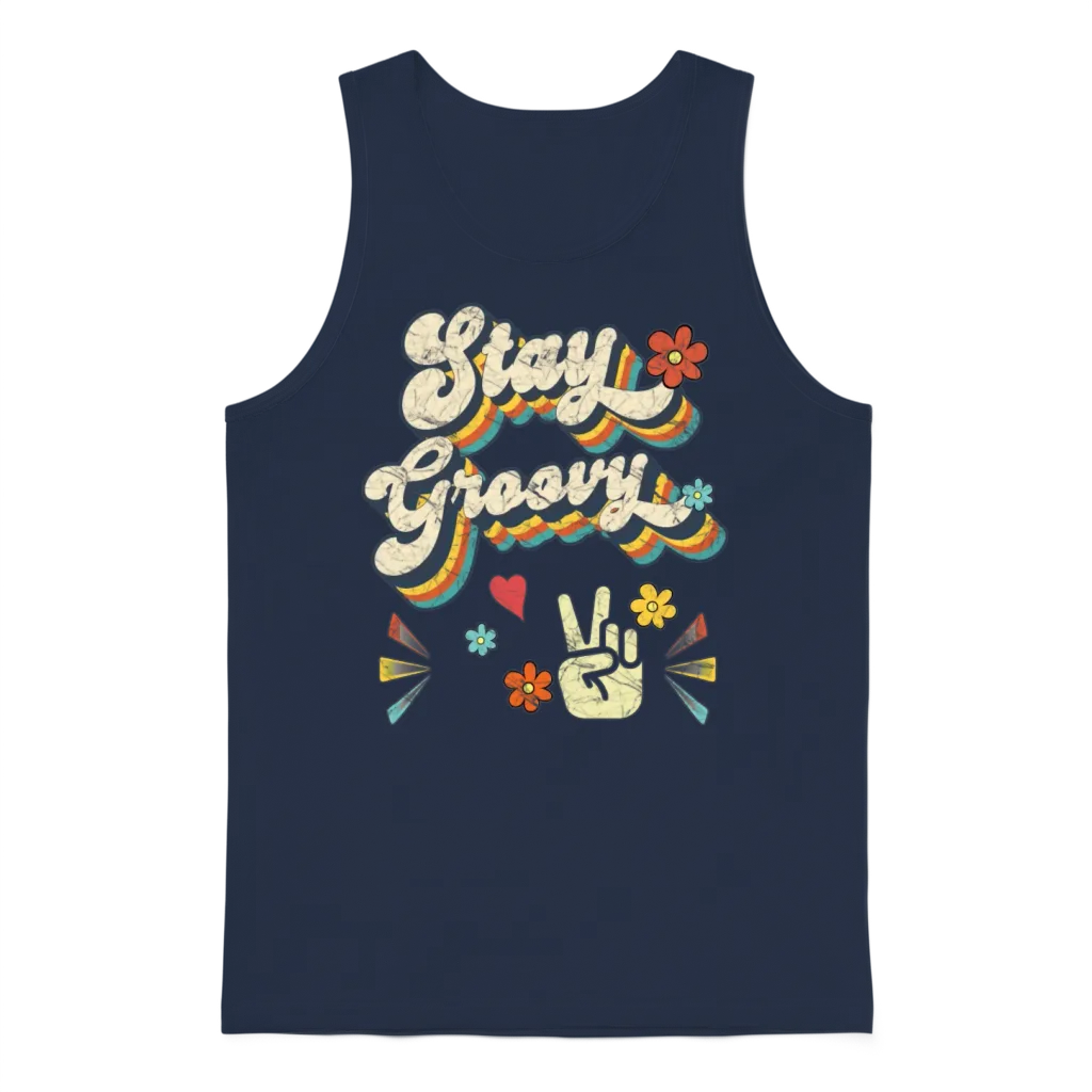 Stay Groovy - Retro Vintage โ Aesthetic Gift Unisex Tank Top - Navy