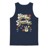 Stay Groovy - Retro Vintage — Aesthetic Gift Unisex Tank Top - Navy – 1