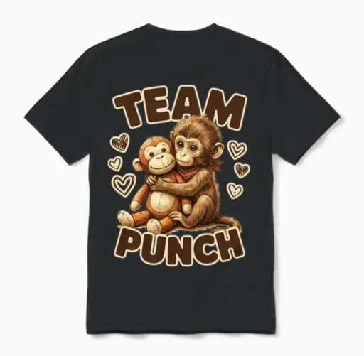 Team Punch Monkey Hug Baby Punch Monkey Unisex T-Shirt in Black