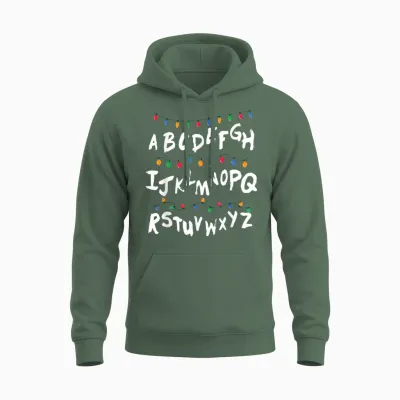 Alphabet Christmas Lights T Shirt Stranger Tee Gift Unisex Hoodie - Military Green
