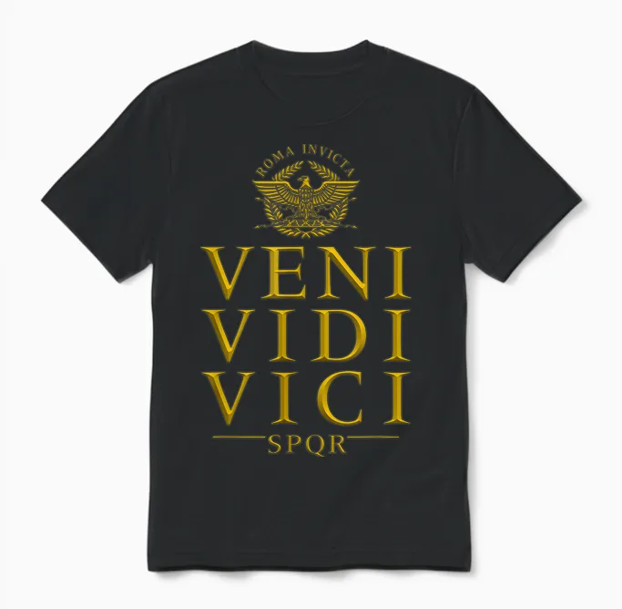 Veni Vidi Vici Roma Invicta Spqr Unisex T-Shirt in Black