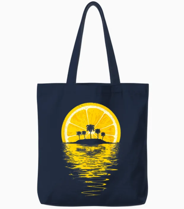 Summer Lemon - Sunset Tropical Bright, Gift, Fun, Retro Tote Bags in Navy