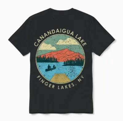 Finger Lakes Ny New York Canandaigua Lake Print Unisex T-Shirt - Black