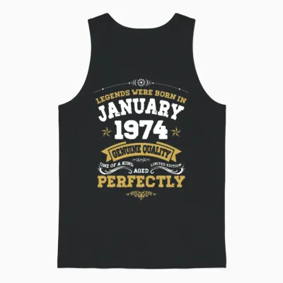 January 1974 Vintage Birthday Present Unisex Tank Top - Black
