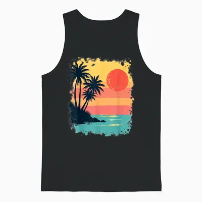Vintage Gift Beach Palmers Sunset Sea Summer Summer Unisex Tank Top - Black