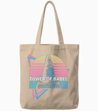 Tower of Babel Retro Tote Bags - Natural