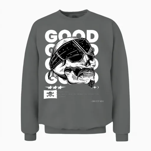 Pirate Skull Be Ready to Steal the Oceans Unisex Sweatshirt in Graphite Heather
