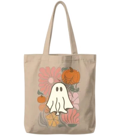 Boho Floral Fall Pink Ghost Tote Bags - Natural