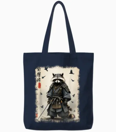 Samurai Waschbär, Japanischer Krieger & Kunst | Vintage Anime Tote Bags - Navy