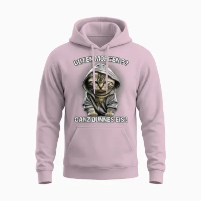 Guten Morgen? Ganz Dünnes Eis! Funny Cats Coffee T-Shirt, Black Unisex Hoodie - Light Pink