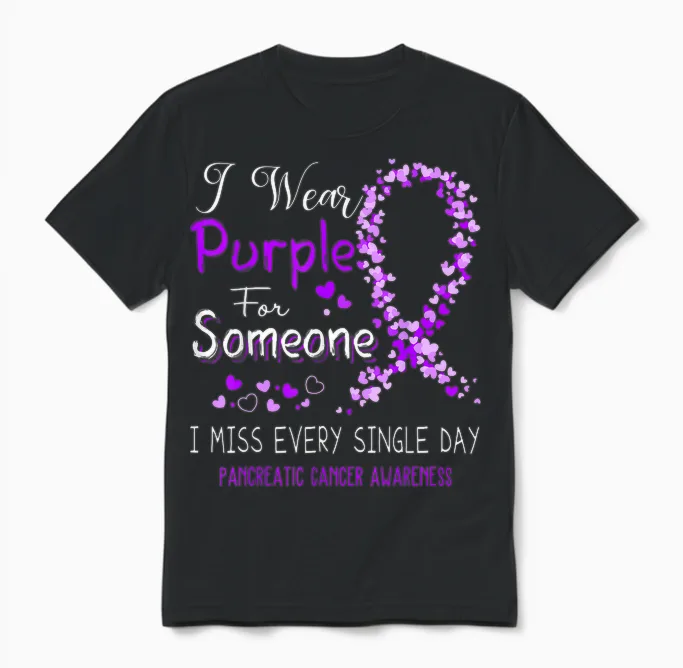 I Wear Purple for Someone Pancreatic Cancer Awareness Unisex T-Shirt in Black