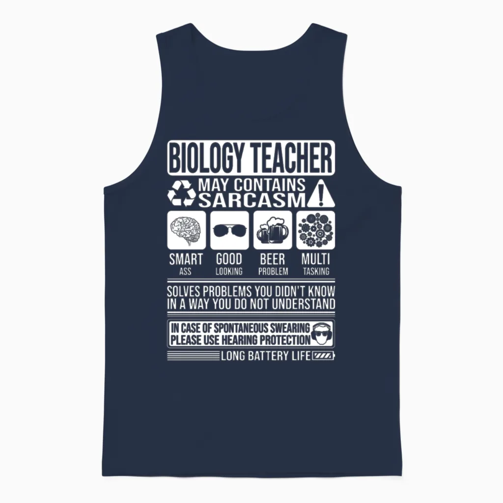 Biology Teacher Sarcasm Funny Gift Biology Teacher Unisex Tank Top in Navy