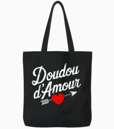 Love Doudou Valentine's Day Gift Couer Cute Romantic Tote Bags - Black